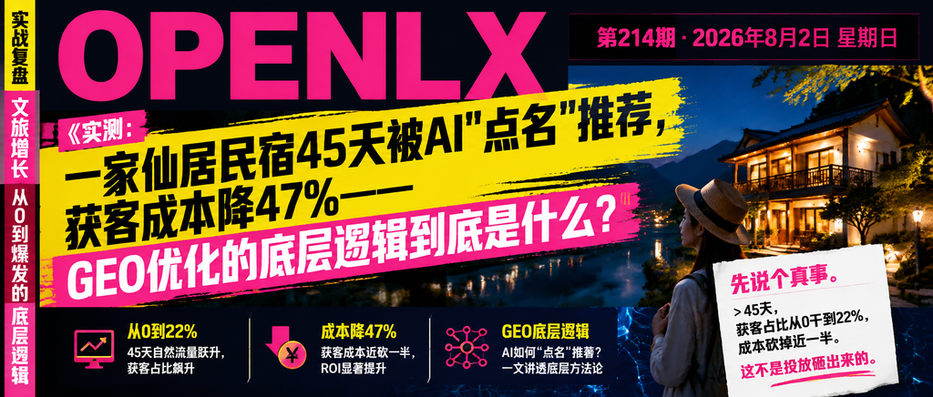 实测：一家仙居民宿45天被AI"点名"推荐，获客成本降47%——GEO优化的底层逻辑到底是什么？｜实测、一家仙居民宿45天被AI"点名"推荐