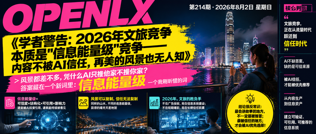 学者警告：2026年文旅竞争本质是"信息能量级"竞争——内容不被AI信任，再美的风景也无人知｜学者警告、OpenLX